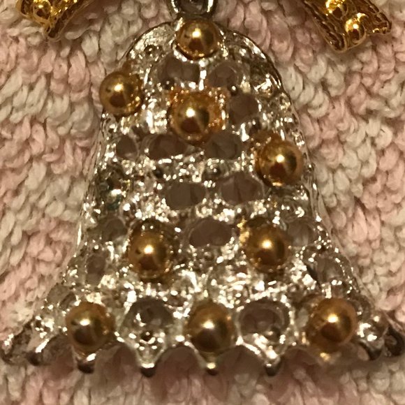 VTG CHRISTMAS Gold + Silver Tone Bell w/ Bow - Picture 5 of 5